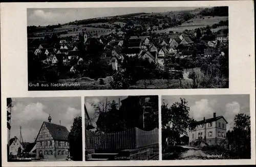 Ak Neckarburken Elztal im Odenwald, Rathaus, Bahnhof, Denkmal, Totalansicht