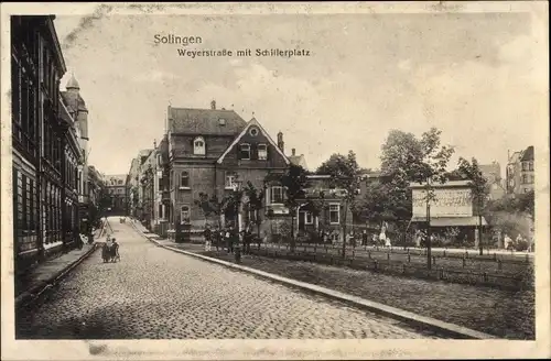 Ak Solingen in Nordrhein Westfalen, Weyerstraße mit Schillerplatz