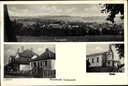 Ak Wiesbach Eppelborn im Saarland, Landheim, Kirche, Blick auf den Ort