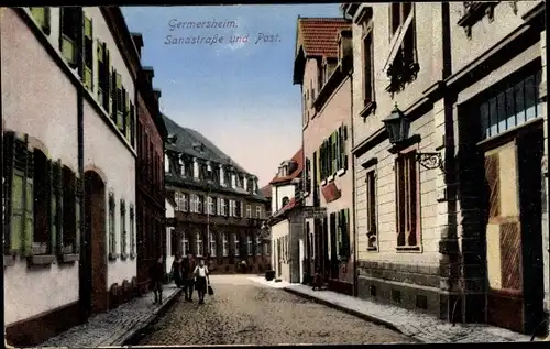Ak Germersheim am Rhein, Sanastraße und Post