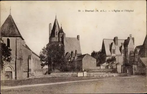 Ak Durtal Maine et Loire, Église et l'Hôpital