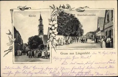 Ak Lingenfeld in Rheinland Pfalz, Eisenbahnstraße, Kirche