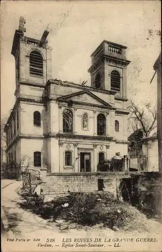 Ak Verdun Meuse, Eglise Saint Sauveur, Les Ruines de la Grande Guerre