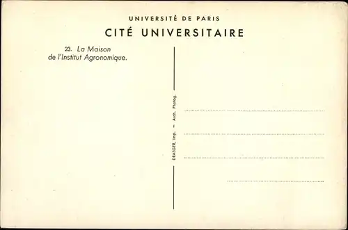 Ak Paris XIV, Université de Paris, Cité Universitaire, Maison de L'Institut Agronomique