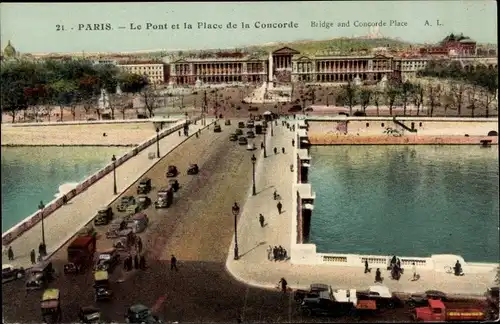 Ak Paris VIII., Place de la Concorde, Pont de la Concorde, Seine, Panorama, Sacré Coeur