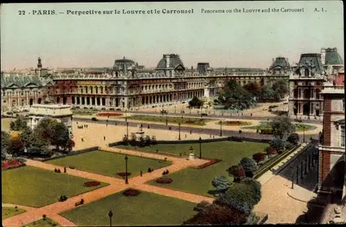 Ak Paris I Louvre, Perspective sur le Louvre et le Carssousel