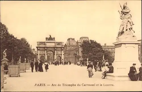 Ak Paris I Louvre, Arc de Triomphe du Carssousel et le Louvre