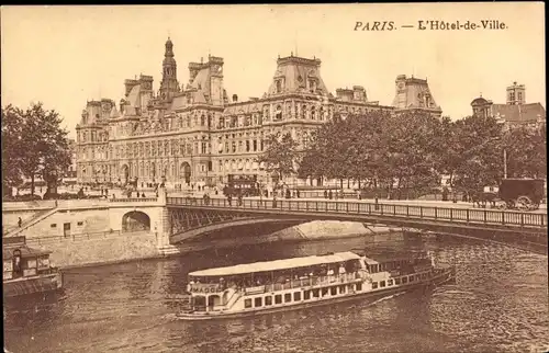 Ak Paris IV, l'Hôtel de Ville, Seine, Pont d'Arcole