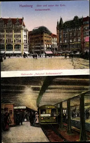 Ak Hamburg Mitte Altstadt, Untergrundbahnhof Rathausmarkt mit U-Bahn, Rathausmarkt