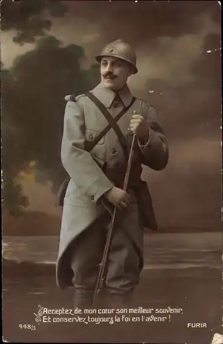 Ak Französischer Soldat in Uniform, Acceptez de mon coeur