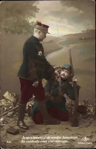 Ak Je suis heureux de rendre hommage, französischer Soldat in Uniform, Offizier