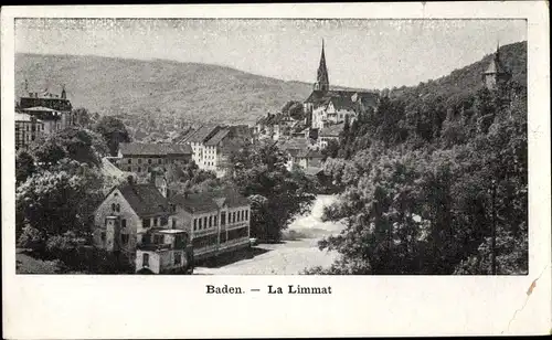 Ak Baden Kanton Aargau, La Limmat, Ortsansicht, Panorama