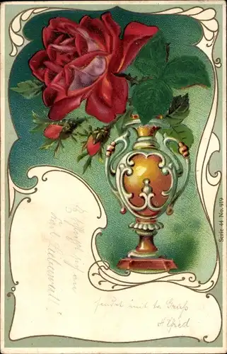 Präge Litho Rosenblüte in einer Blumenvase