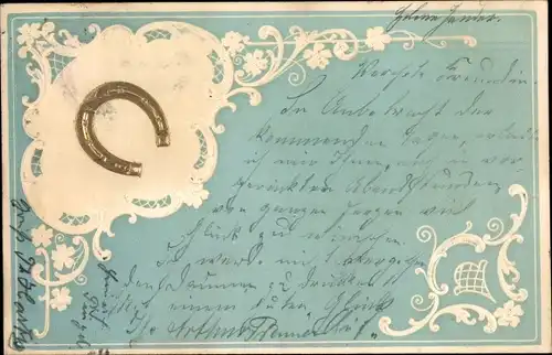 Präge Litho Hufeisen, Ranken, Kitsch