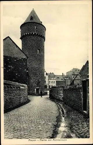 Ak Mayen in der Eifel, Partie mit Mühlenturm