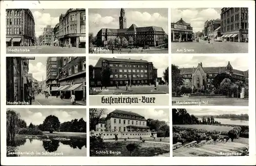 Ak Buer Gelsenkirchen im Ruhrgebiet, Schloss Berge, Rathaus, Marienhospital, Hochstraße