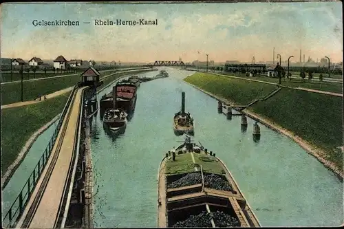 Ak Gelsenkirchen Ruhrgebiet, Lastkähne auf dem Rhein-Herne-Kanal