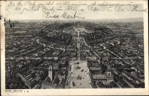 Ak Karlsruhe in Baden, Blick auf Schloss und Stadt, Luftbild