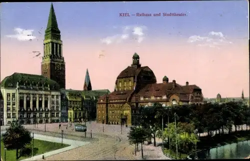 Ak Kiel an der Ostsee, Rathaus, Stadttheater