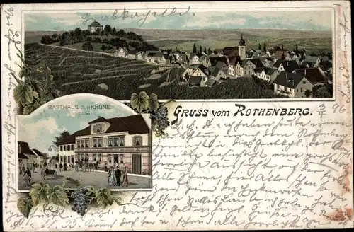 Litho Rotenberg Stuttgart in Baden Württemberg, Gasthof zur Krone, Totalansicht