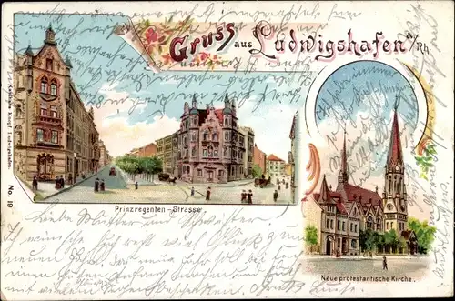 Litho Ludwigshafen am Rhein, Neue protestantische Kirche, Prinzregentenstraße