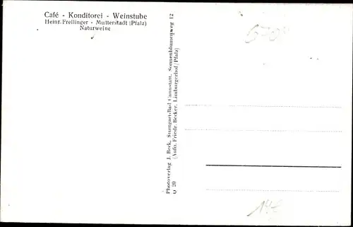 Ak Mutterstadt in der Pfalz, Café Freilinger, Konditorei, Weinstube, Innenansicht