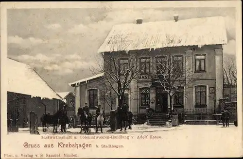 Ak Krebshagen Stadthagen in Niedersachsen, Gastwirtschaft und Kolonialwarenhandlung, Winter