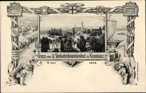 Passepartout Ak Konstanz am Bodensee, XI Verkehrsbeamtenfest 1906