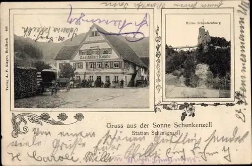 Ak Schenkenzell im Schwarzwald, Gasthaus zur Sonne, Ruine Schenkenburg
