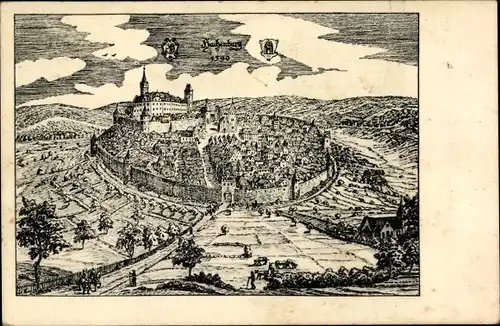 Ak Hachenburg im Westerwald, Historische Stadtansicht 1590