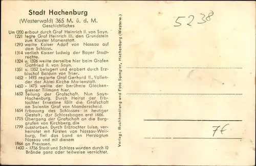 Ak Hachenburg im Westerwald, Historische Stadtansicht 1590