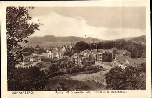 Ak Gummersbach im Oberbergischen Kreis, Partie mit Oberrealschule, Kreishaus, Badeanstalt