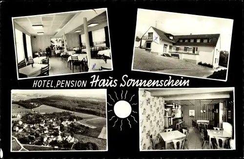 Ak Morkepütz Wiehl im Oberbergischen Kreis, Hotel Pension Haus Sonnenschein, Innenansicht, Totale