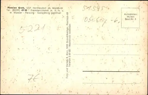 Ak Hermesdorf Waldbröl im Oberbergischen Land, Pension Greb