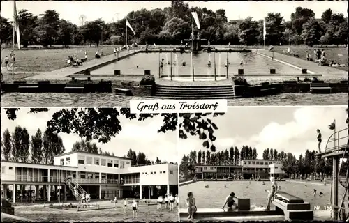 Ak Troisdorf Sieg, Schwimmbad, Gebäude, Sprungbretter, Badegäste