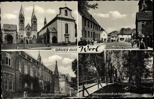 Ak Werl in Westfalen, Basilika, Ursulinenkloster, Walburgisstraße, Schwanenteich