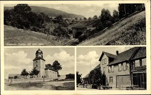 Ak Naensen Einbeck in Niedersachsen, Tunnel, Kirche, Post, Geschäft