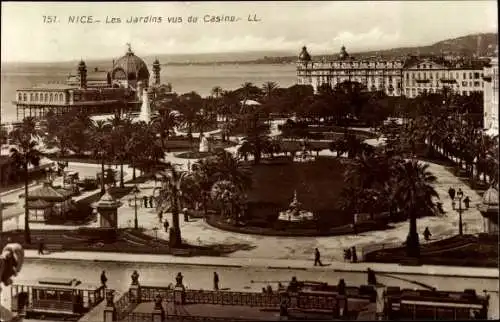 Ak Nice Nizza Alpes Maritimes, Les Jardins vus du Casino, Panorama