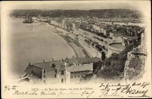 Ak Nice Nizza Alpes Maritimes, La Baie des Auges, vue prise du Château