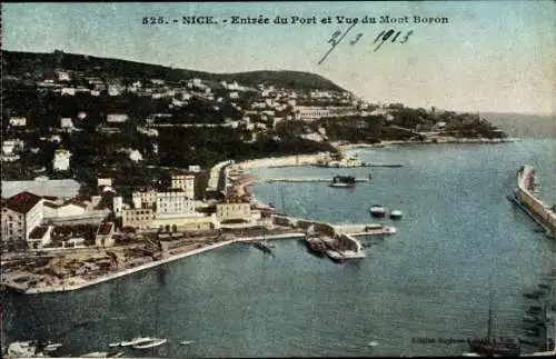 Ak Nice Nizza Alpes Maritimes, Entrée du Port et vue du Mont Baron