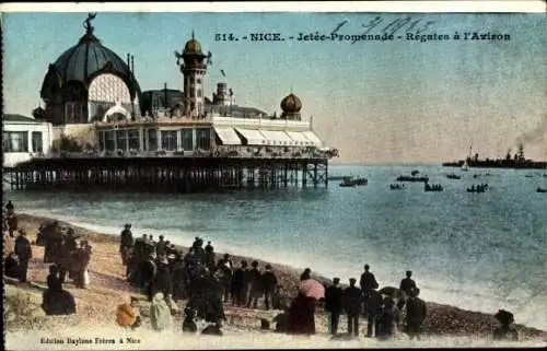 Ak Nice Nizza Alpes Maritimes, Jetée Promenade Régates à l'Aviron