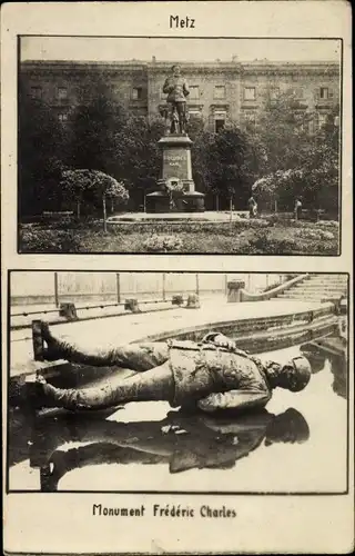 Ak Metz Moselle, Monument Frederic Charles, gestürztes deutsches Denkmal