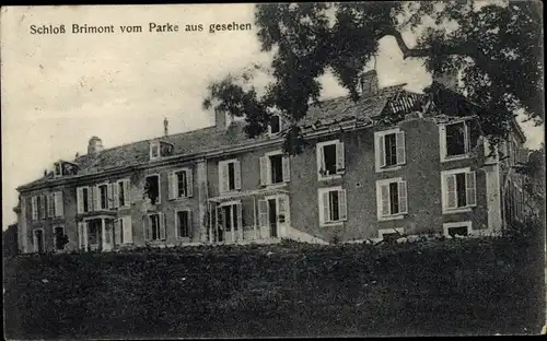 Ak Brimont Marne, Schloss vom Parke aus gesehen, Kriegszerstörung 1. WK
