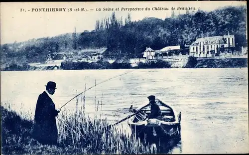 Ak Ponthierry Seine et Marne, La Seine et Perspective du Chateau de Reaulieu