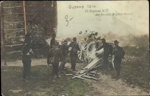 Ak Guerre 1914, En Argonne, le 75 aux environs de Saint Hubert, I WK