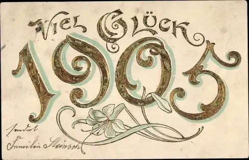 Präge Litho Glückwunsch Neujahr, Jahreszahl 1905, Lilie