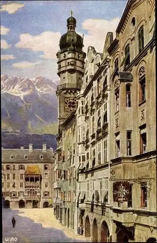 Künstler Ak Innsbruck in Tirol, Herzog Friedrich Straße mit goldenem Dachl, WIRO 2258 B