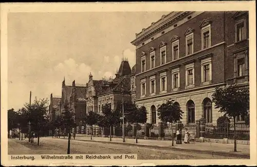 Ak Tschernjachowsk Insterburg Ostpreußen, Wilhelmstraße mit Reichsbank und Post