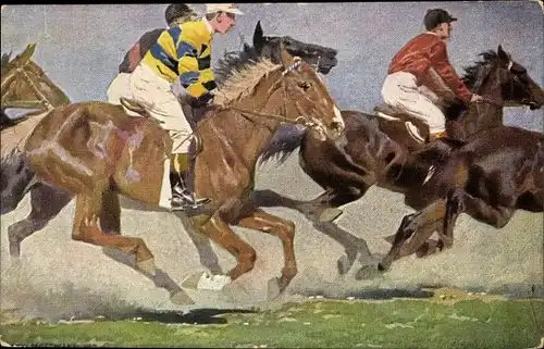 Künstler Ak Hoffmann, Anton, Pferderennen, Reiter, Jockeys