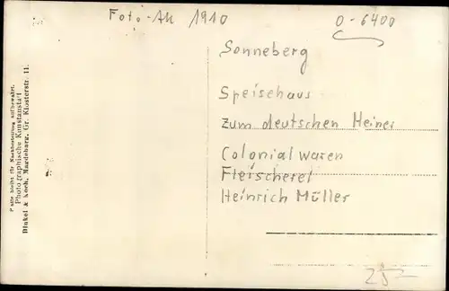 Foto Ak Sonneberg in Thüringen, Speisehaus zum deutschen Heiner, Kolonialwarenhandlung, Fleischerei